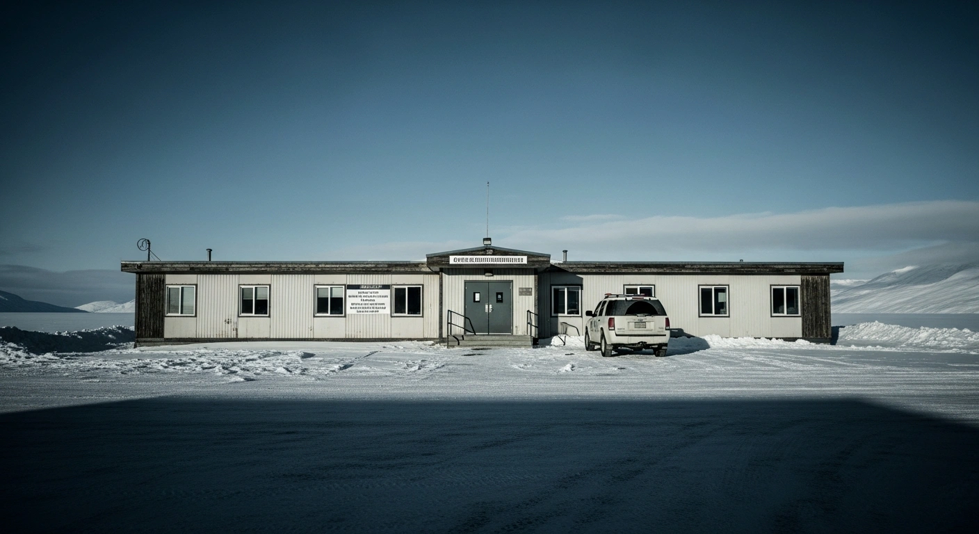 A closed FEMA Disaster Recovery Center building stands in the snowy landscape of Bethel, Alaska, following its official closure.