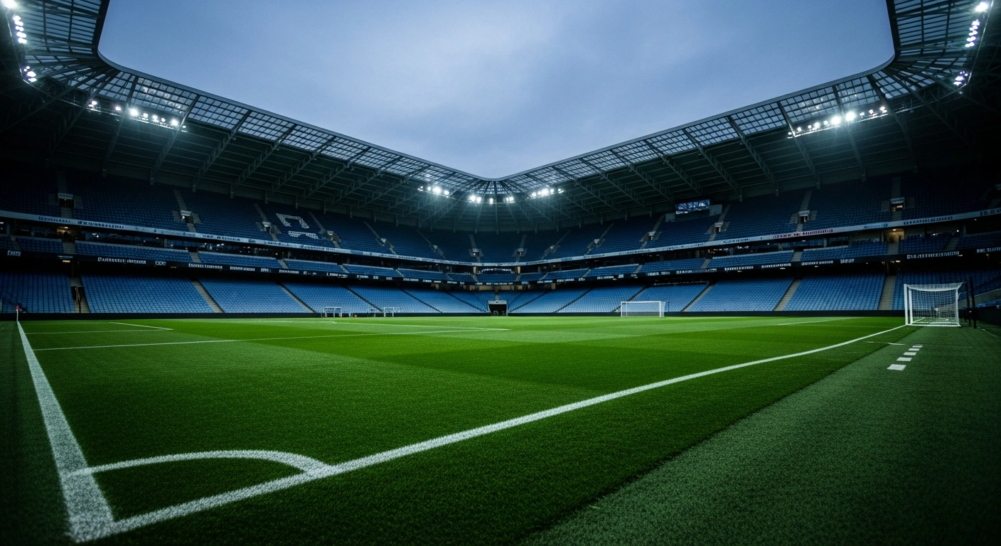 An empty professional football stadium at twilight, illustrating the lack of any scheduled FIFA World Cup match between Croatia and Portugal in Toronto.