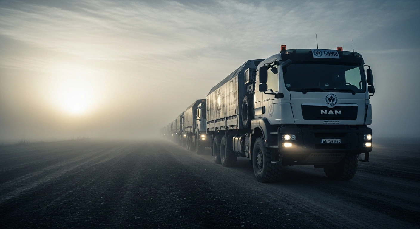 A convoy of humanitarian aid trucks delivers critical emergency supplies from the European Union and Finland to support Ukraine during the ongoing conflict.