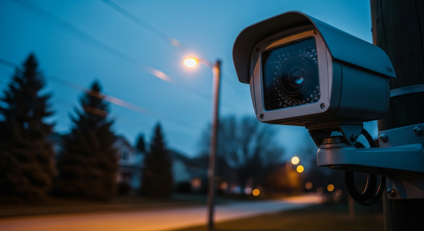 A modern surveillance camera mounted on a pole represents the enhanced oversight measures implemented by Flock Safety for its license plate reader network.