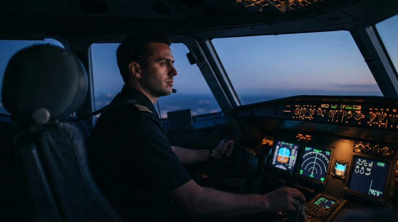 A pilot sits in the cockpit of a commercial aircraft as Israeli aviation authorities conduct a security investigation into a flight incident.