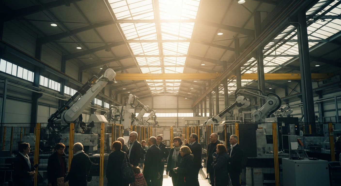Visitors tour a modern French industrial manufacturing site during the Journées Choose France initiative to showcase national economic capabilities.