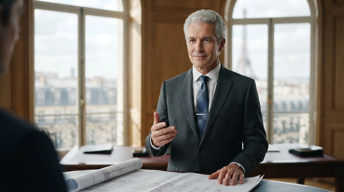 Bank of France Governor François Villeroy de Galhau stands in his office to reassure the public about the stability of France's national debt.