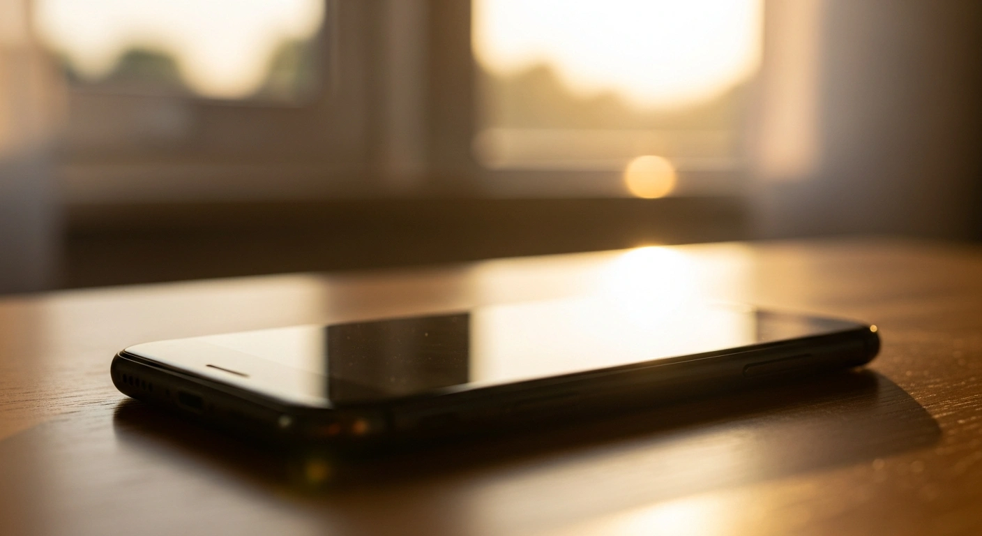 A smartphone sits undisturbed on a desk, representing new French regulations that restrict unsolicited commercial telemarketing calls.