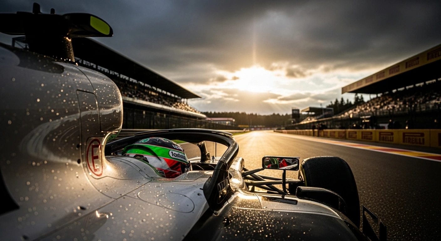 Argentine racing driver Franco Colapinto sits in his race car at the Spa-Francorchamps circuit before the Belgian Grand Prix.