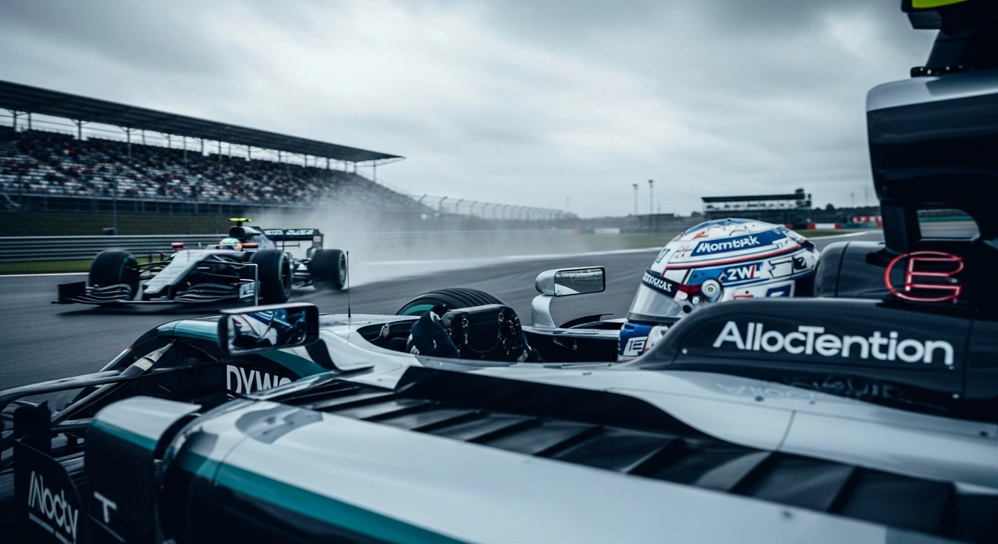 A Williams Racing Formula 1 car driven by Franco Colapinto navigates a corner during a challenging qualifying session at the Silverstone circuit.