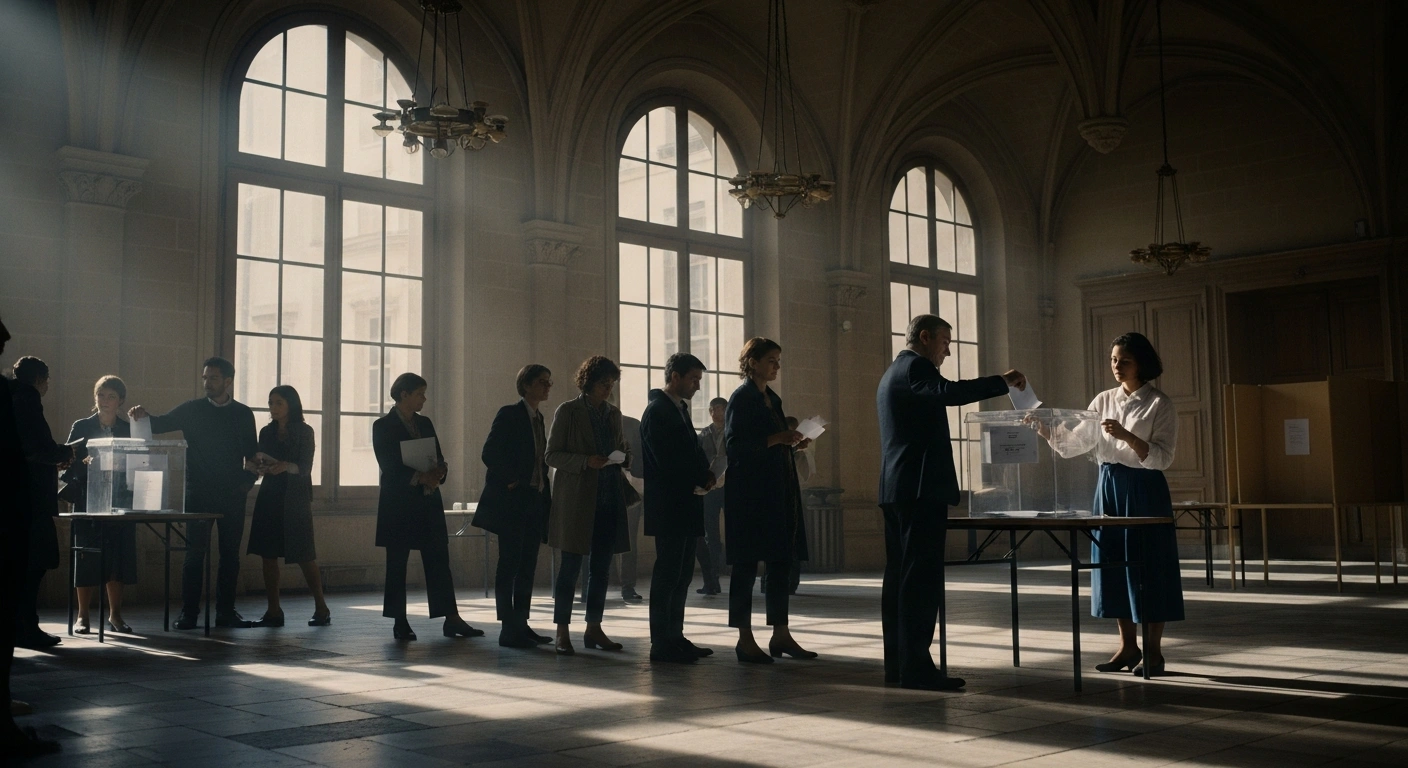 French voters cast their ballots in a municipal election polling station to determine the future political landscape of the country.