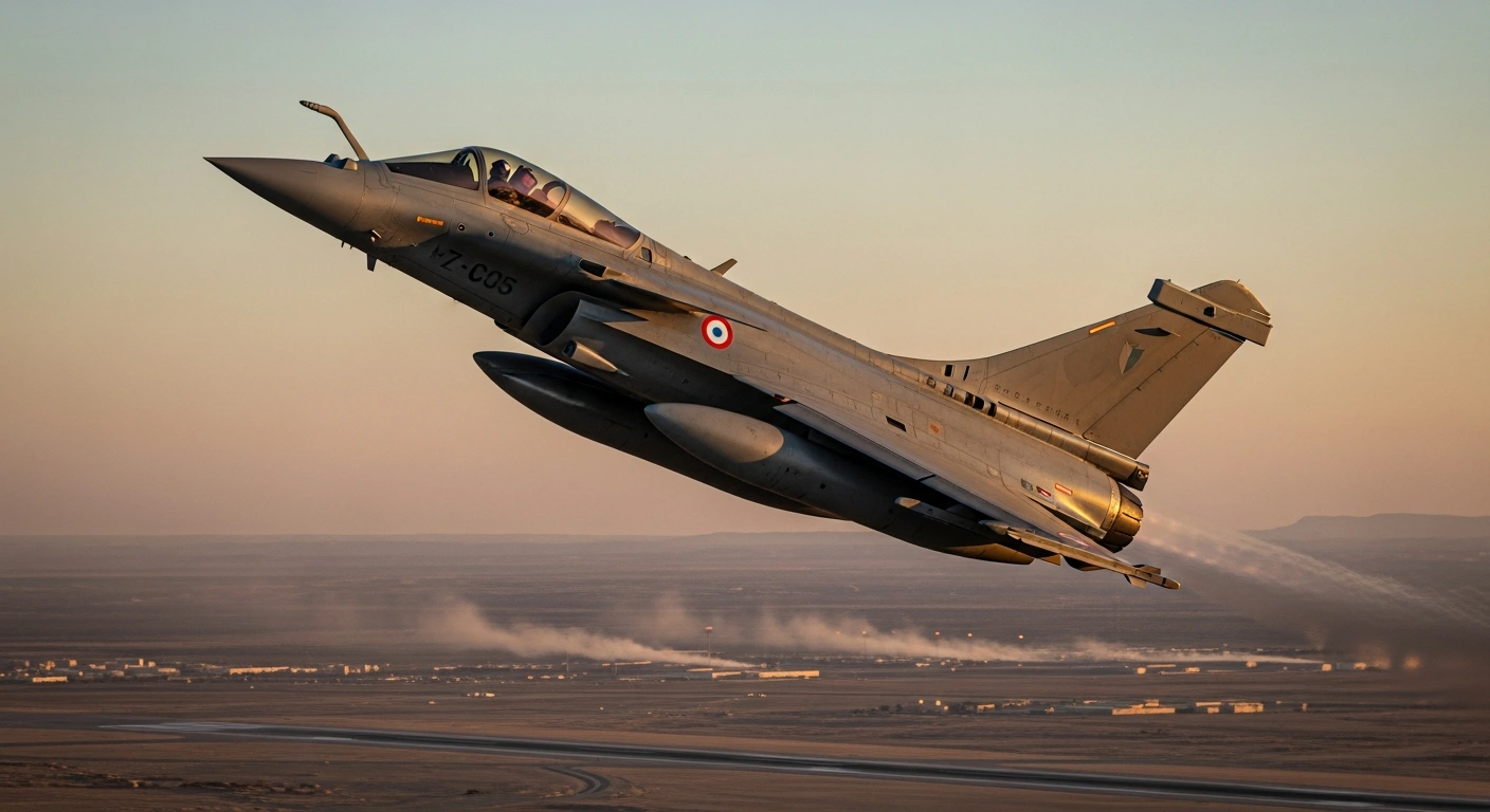 A French Rafale fighter jet flies over the Al Dhafra Air Base in the United Arab Emirates during a mission to intercept hostile drones.