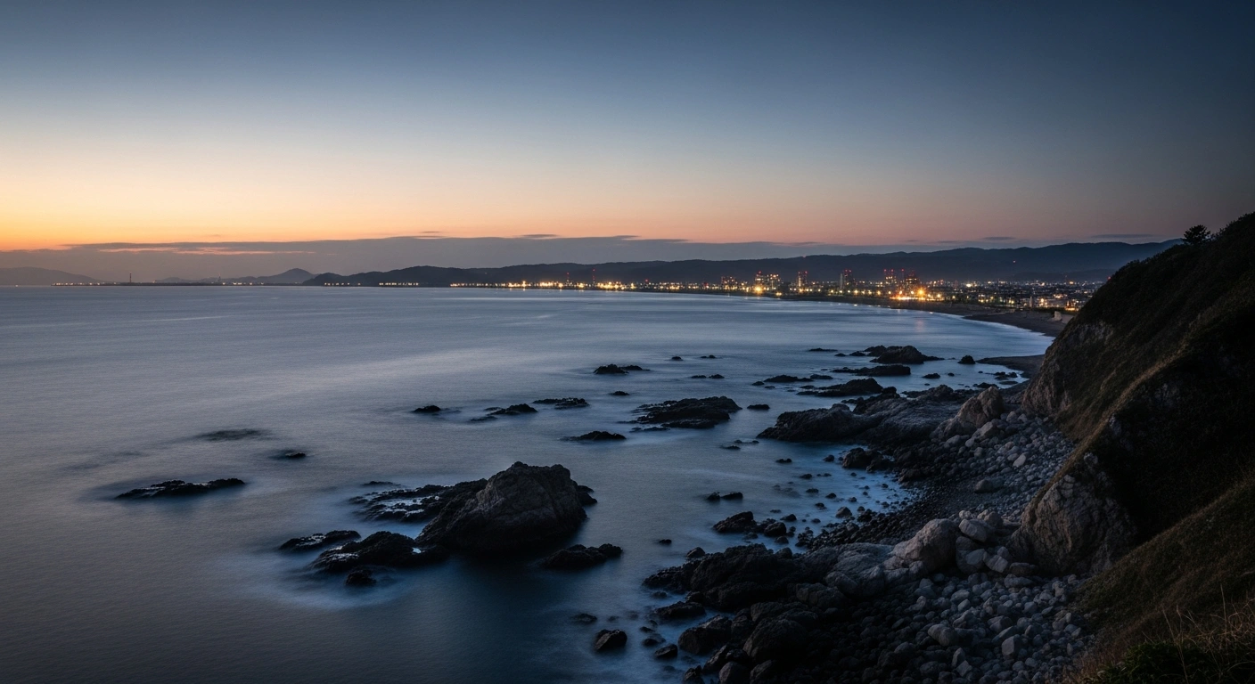The coastline of Fukushima, Japan, remains calm and undisturbed following a magnitude 5.1 earthquake near Minami-Soma.