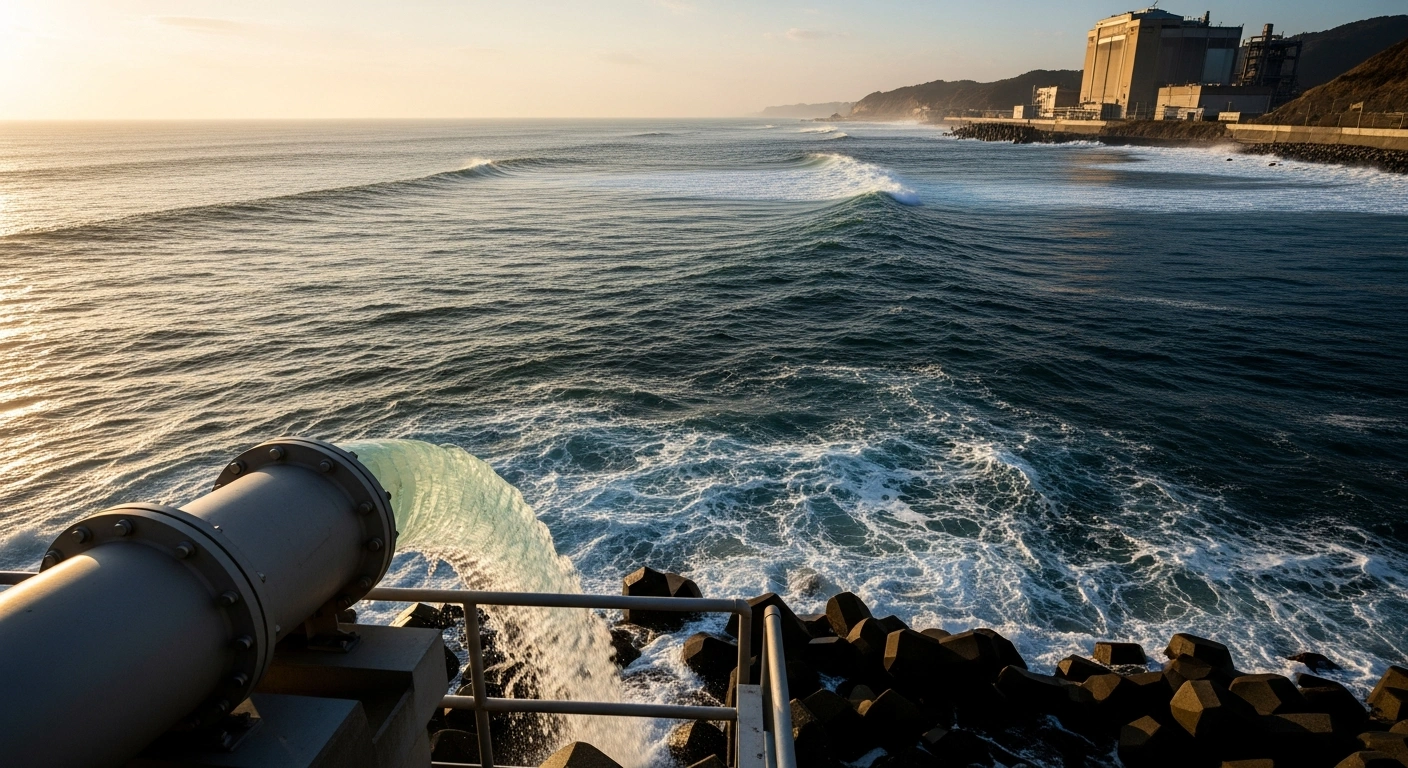 Treated water is discharged from the Fukushima Daiichi nuclear power plant into the Pacific Ocean as part of the ongoing decommissioning process.