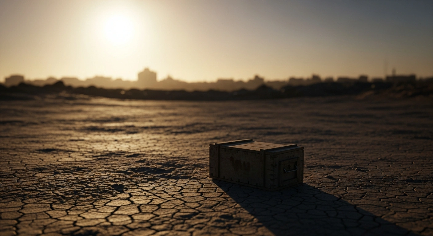 An abandoned aid crate sits on the dry, dusty ground near the city of El-Obeid as G7 nations call for an end to the violence and humanitarian access.