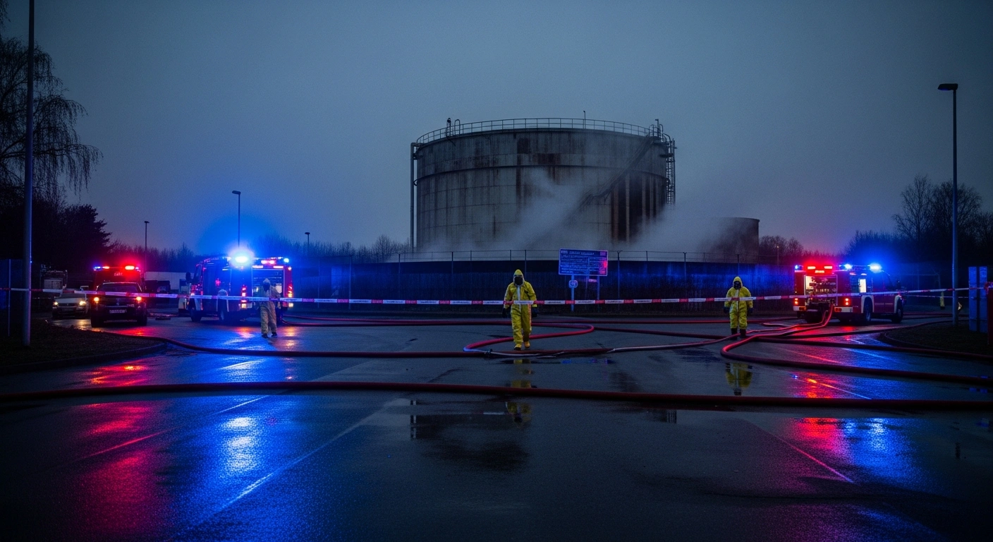Hazmat teams work to secure a leaking chemical storage tank in Garden Grove after officials declared a state of emergency.
