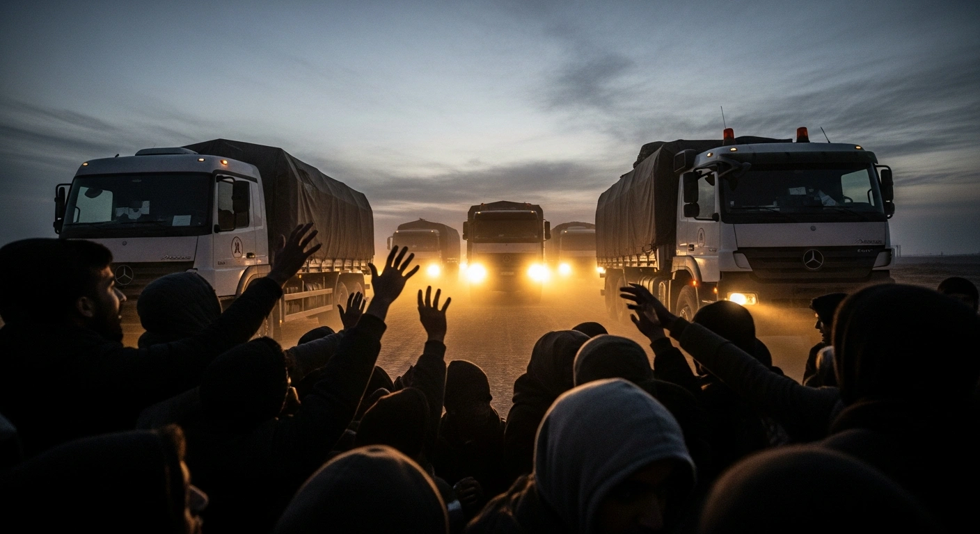 Aid trucks dispatched by the Turkish city of Melikgazi and the Humanitarian Relief Foundation (IHH) arrive in Gaza, delivering blankets and bedding to displaced families facing severe winter conditions.