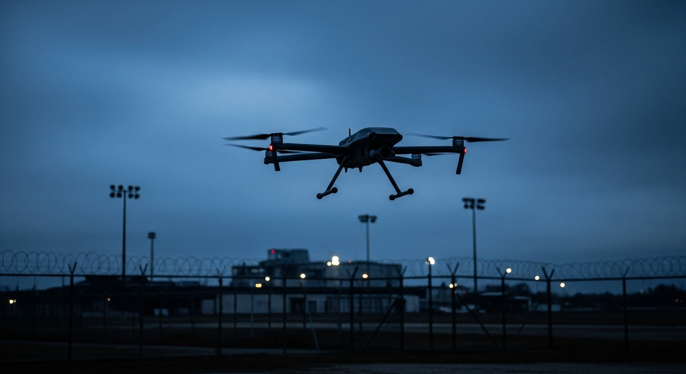 A suspicious drone flies over a secure German military facility in Mechernich during a security investigation.