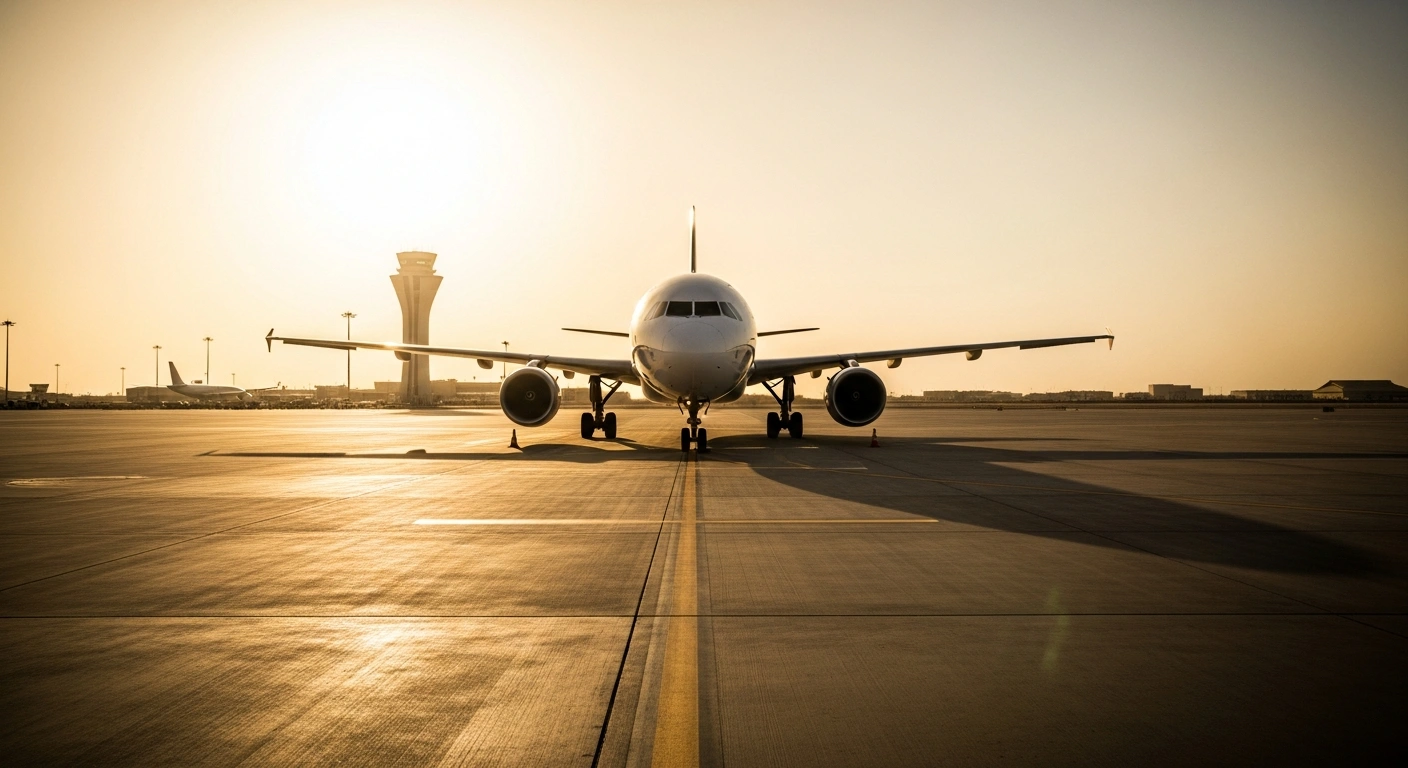A commercial airliner prepares for a repatriation flight to evacuate German citizens from the Gulf region during a period of regional instability.