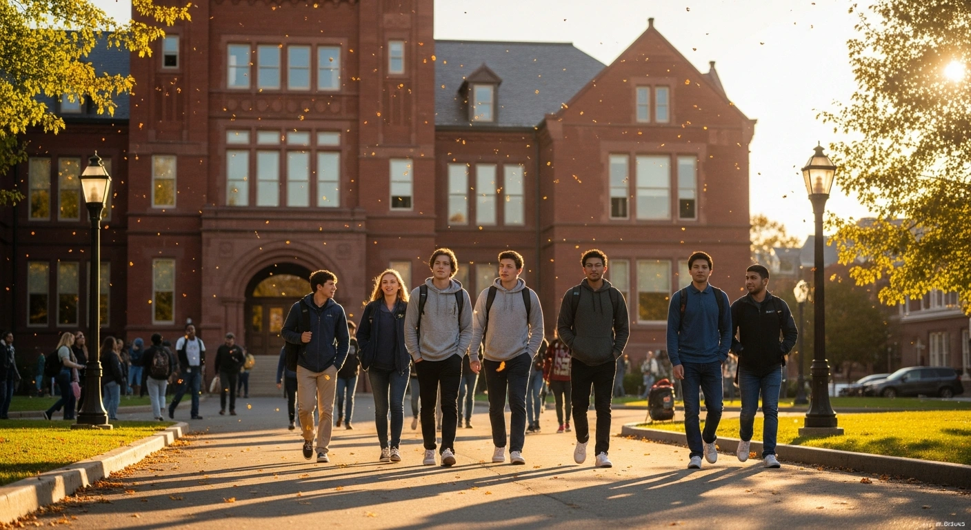 Students walk toward a school building in Germany to mark the start of the 2026/27 academic year.