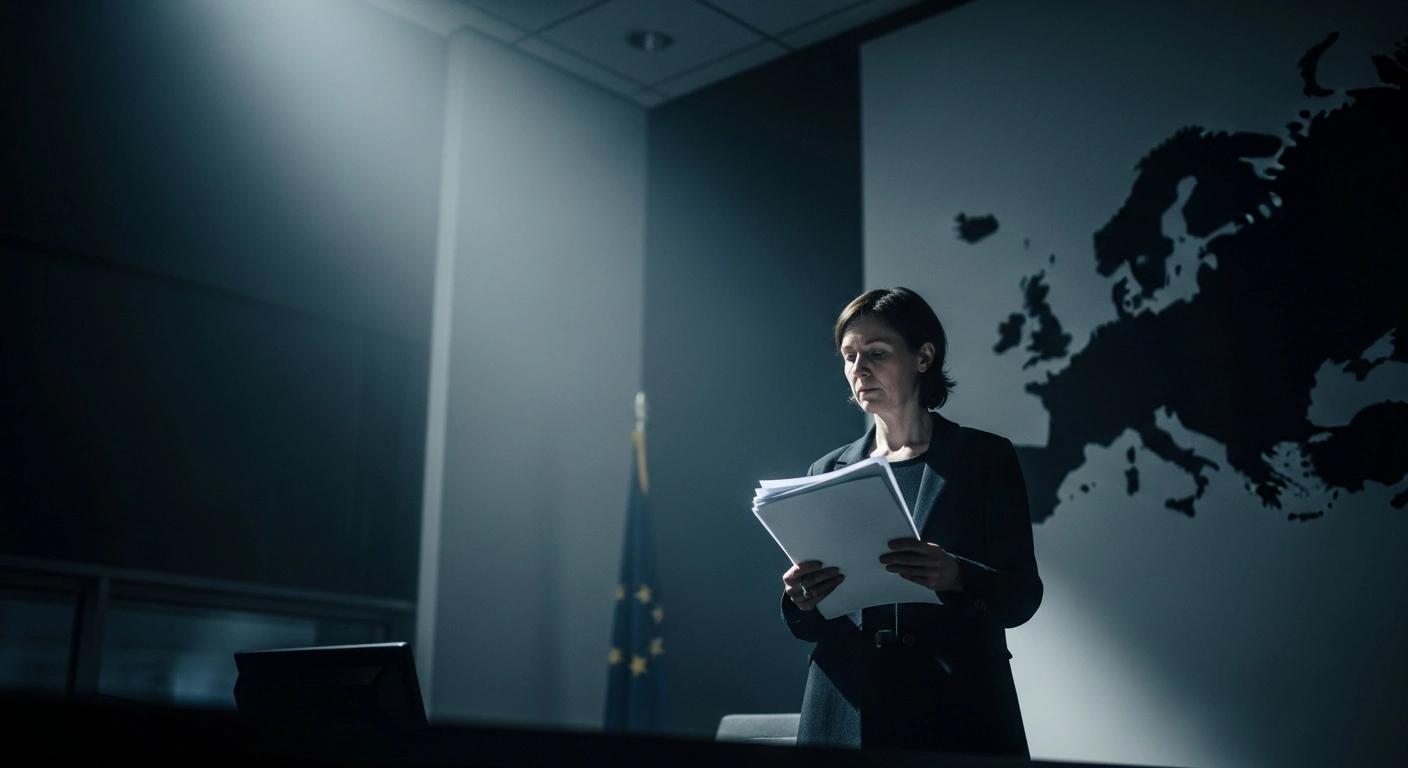 A person stands in a government office holding documents representing a conscientious objection application amidst Germany's military recruitment efforts in 2026.