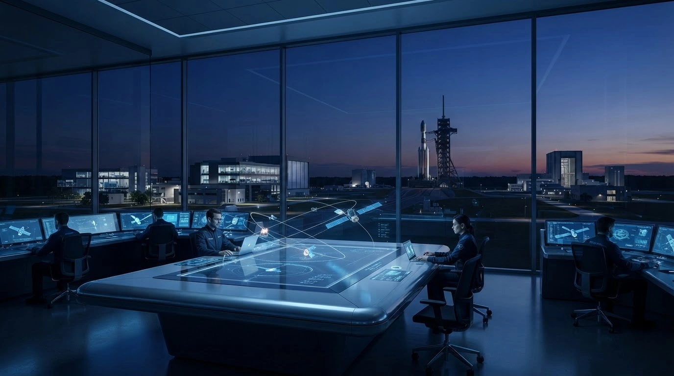 A modern aerospace command center overlooks a German research facility as part of the competitive bid for the European Space Component Command and Academy.