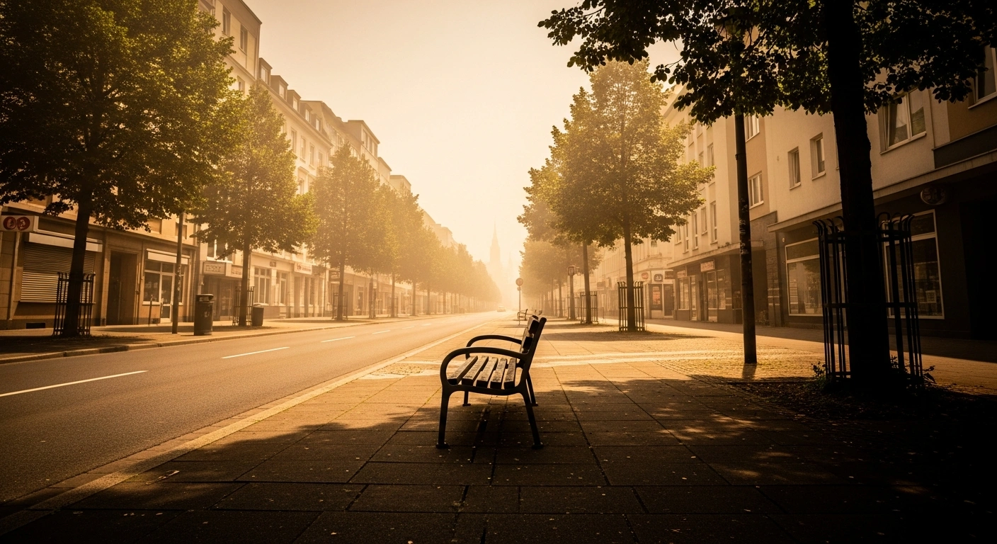 A deserted urban street in Germany during a record-breaking heatwave reflects the severe public health impact of rising temperatures.