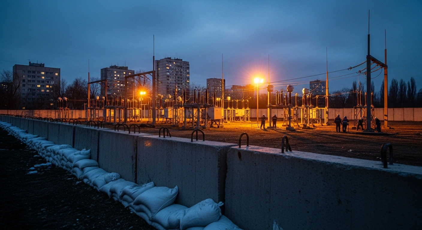 Engineers work to repair critical civil infrastructure in a Ukrainian city supported by German funding to protect against airstrikes.