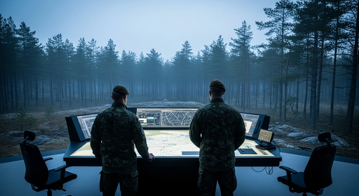 Military officers from Germany and the Netherlands coordinate at a tactical command center to strengthen NATO defense capabilities in the Baltic region.