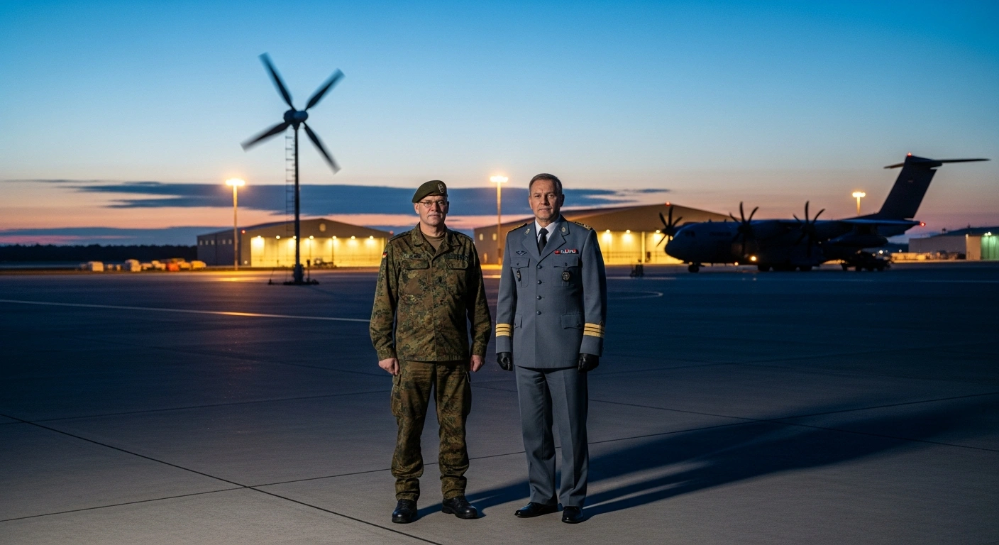 German and Polish military officials stand together on an airfield to represent the new defense agreement between the two NATO allies.