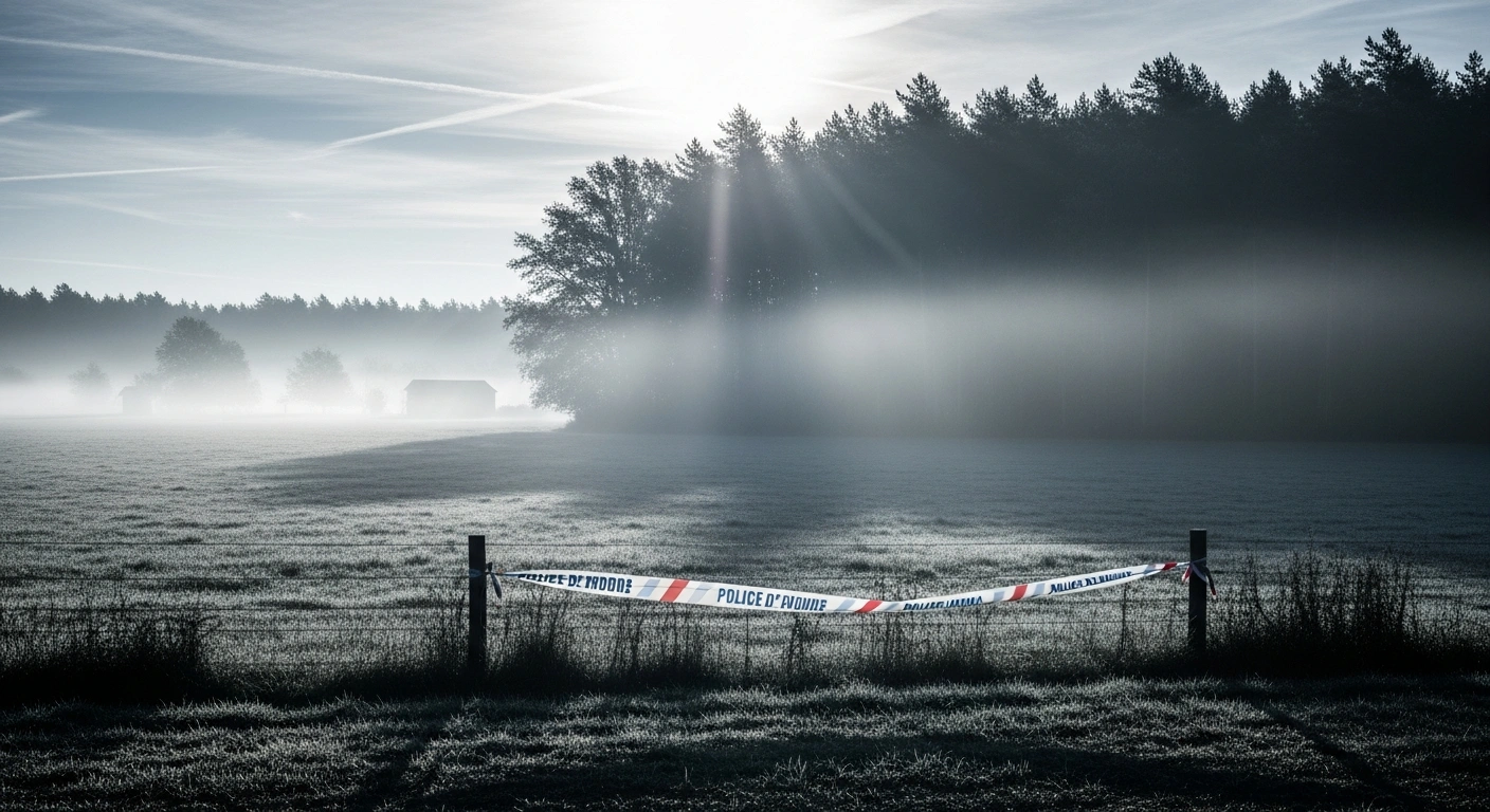 A desolate rural field in the Gers department where French authorities are conducting a murder investigation following the death of a young girl named Lyhanna.