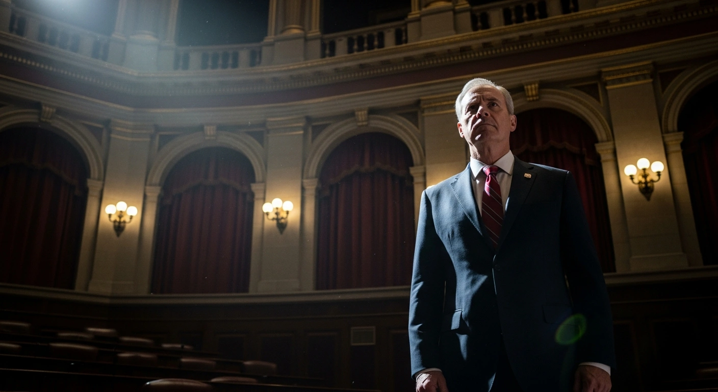 Iranian Parliament Speaker Mohammad Bagher Ghalibaf stands in a grand hall while rejecting the possibility of diplomatic talks with the United States.