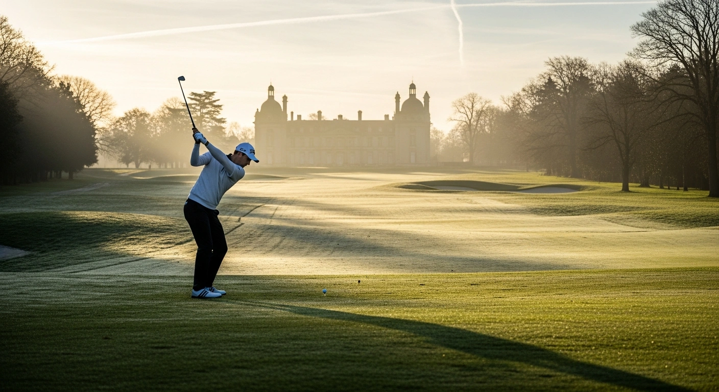 A golfer competes on the historic Vineuil course at Golf de Chantilly during the international match between France and England.
