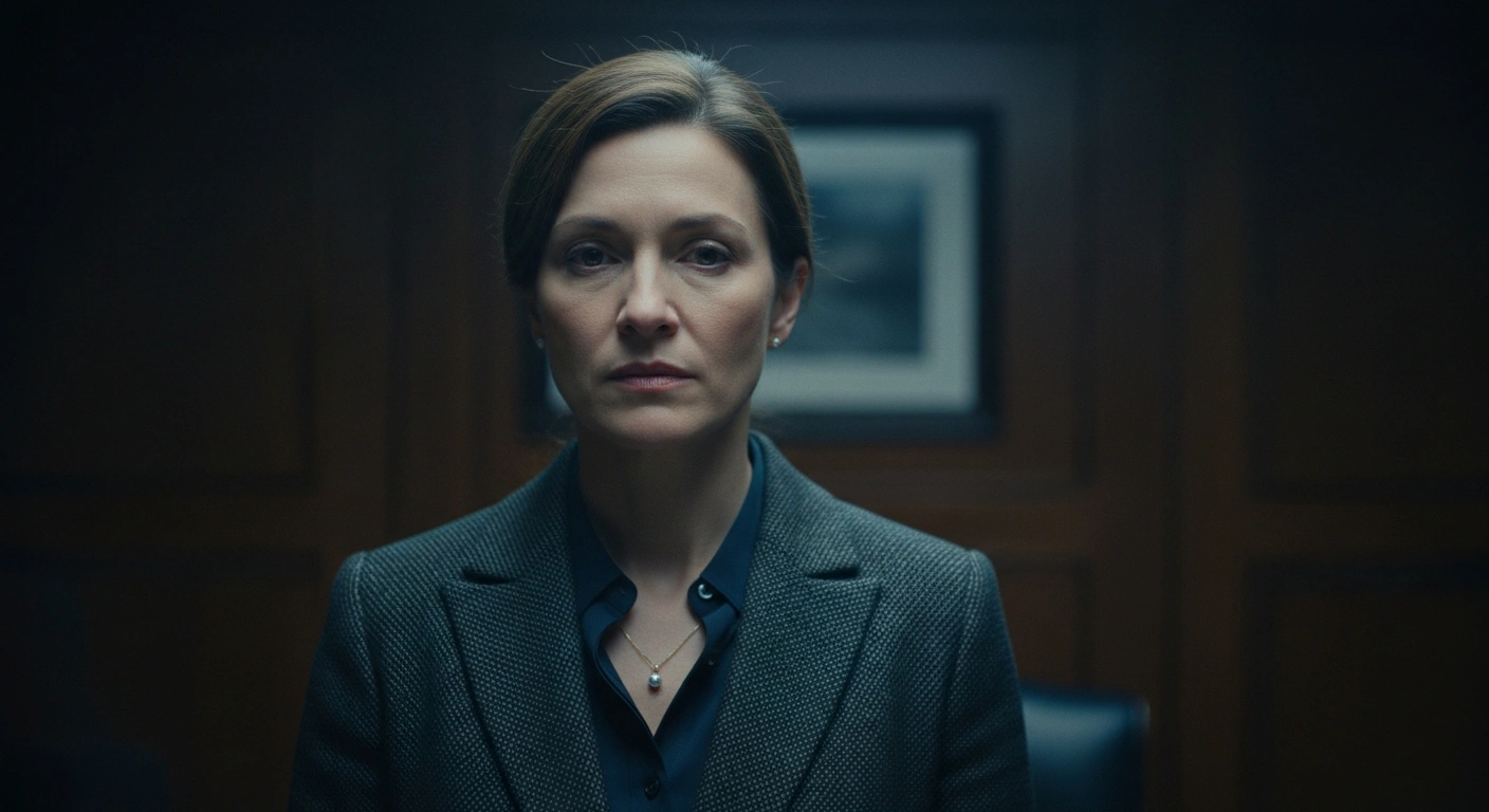 The wife of U.S. Senate candidate Graham Platner stands in a dimly lit office while addressing the public regarding recent political scandal allegations.