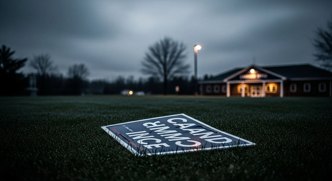 A discarded campaign sign lies in a field in Maine following the withdrawal of U.S. Senate candidate Graham Platner from the race.
