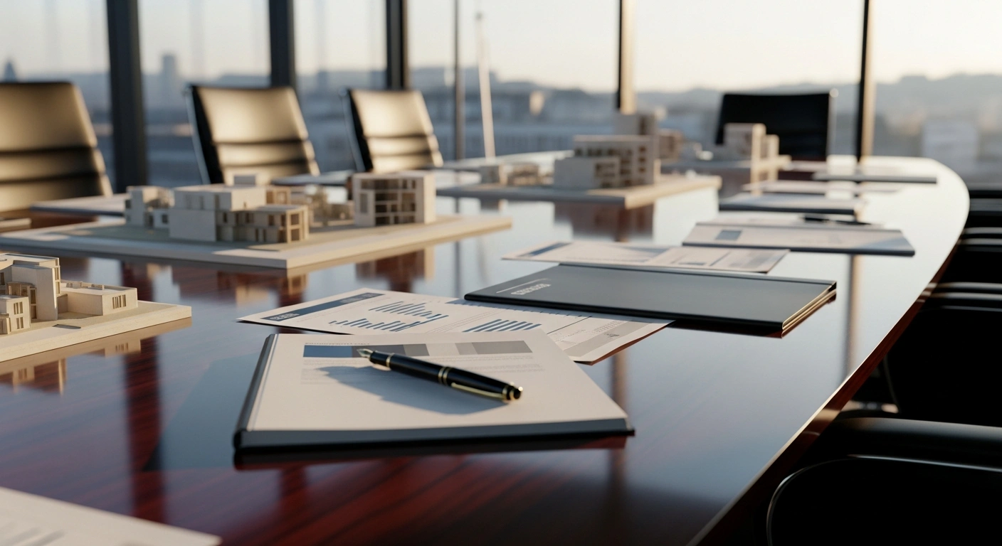 A professional boardroom setting in Luxembourg represents the shareholder approval of dividend distributions for Grand City Properties S.A.