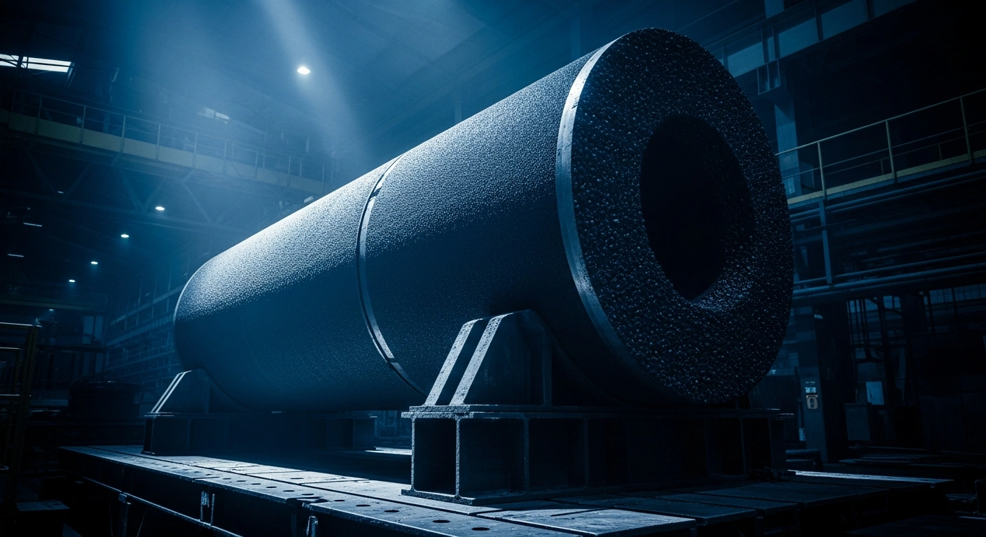 A large graphite electrode used in industrial manufacturing sits on a steel platform as part of a U.S. Department of Commerce trade enforcement investigation.