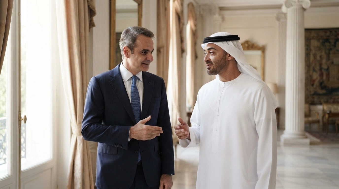 Greek Prime Minister Kyriakos Mitsotakis and Abu Dhabi Crown Prince Sheikh Khaled bin Mohamed bin Zayed Al Nahyan meet in Athens to discuss the strategic partnership between Greece and the United Arab Emirates.