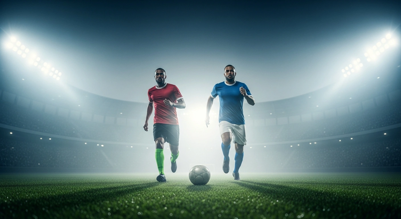 Two professional football players from Gremio and Chapecoense compete for the ball during a high-stakes Brasileirao match in a stadium.