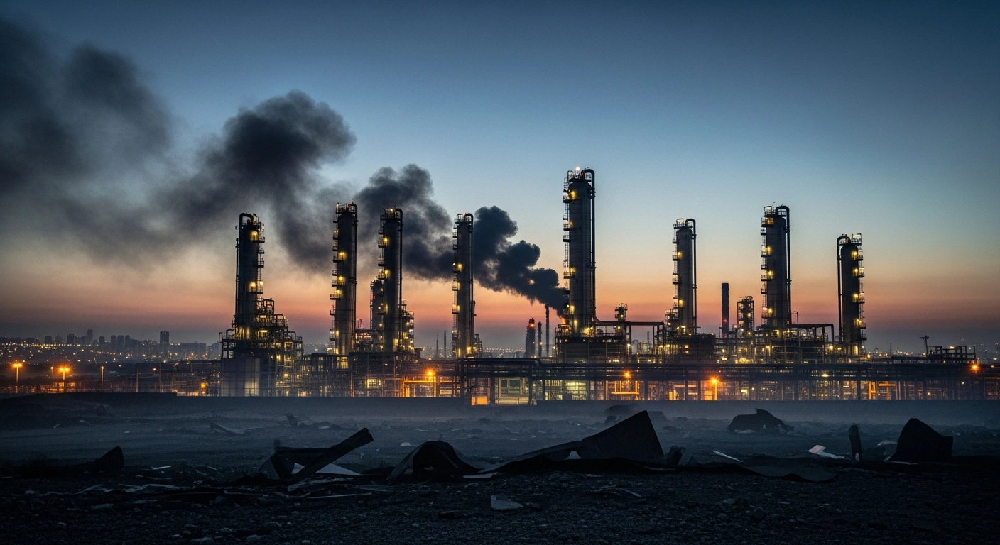 Smoke rises from the damaged Haifa petrochemical complex in Israel following recent missile and drone strikes.