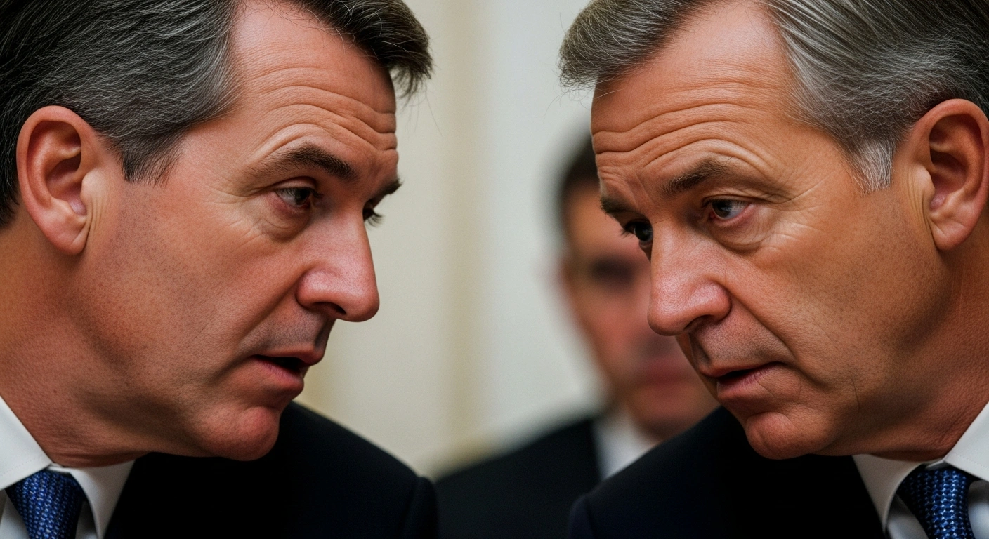 A close-up shot depicts Haitian Prime Minister Alix Didier Fils-Aime and former Saint Lucia Prime Minister Kenny Anthony engaged in intense discussion at the 50th CARICOM summit, their faces illuminated by a focused light, symbolizing their critical talks on Haiti's multifaceted crisis.