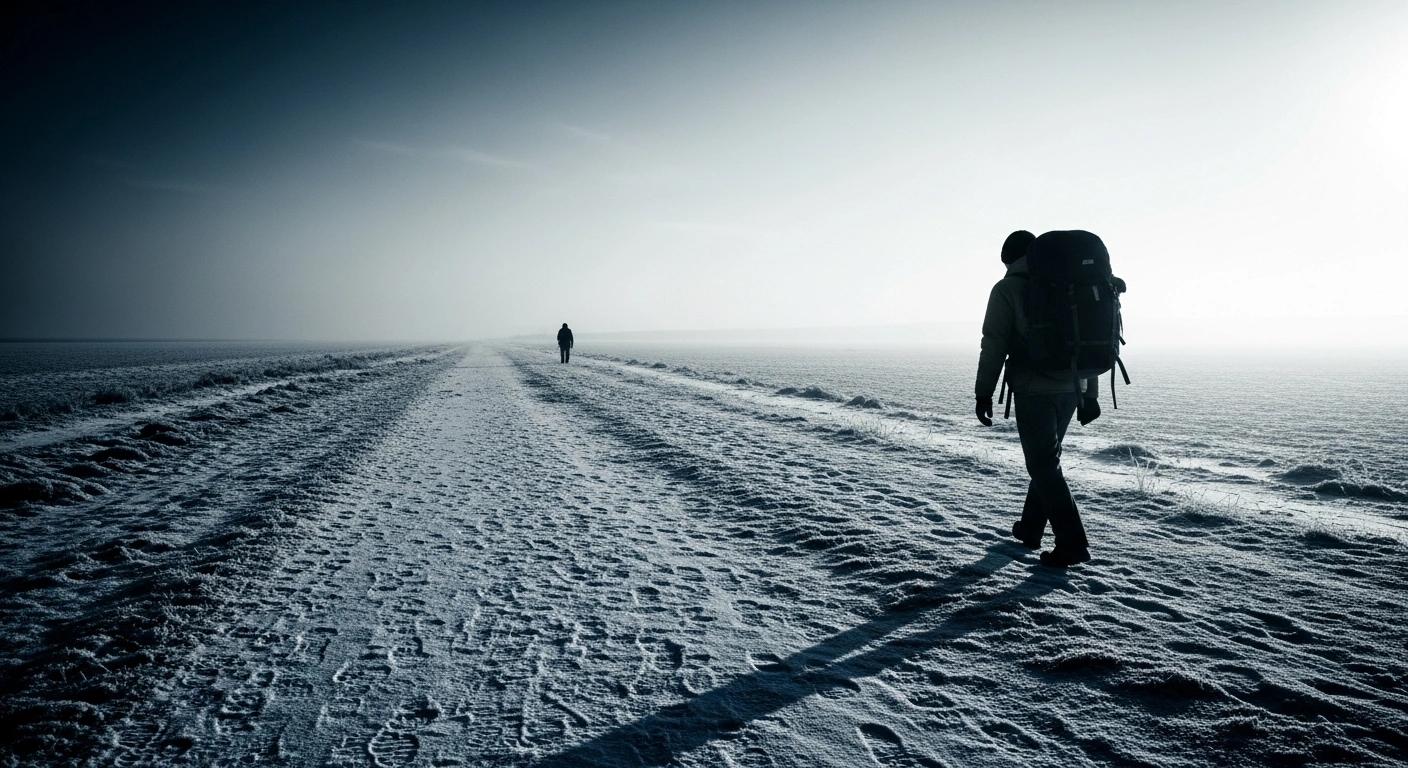 A lone traveler walks toward the Canadian border amidst concerns over changing U.S. Temporary Protected Status policies for Haitian migrants.