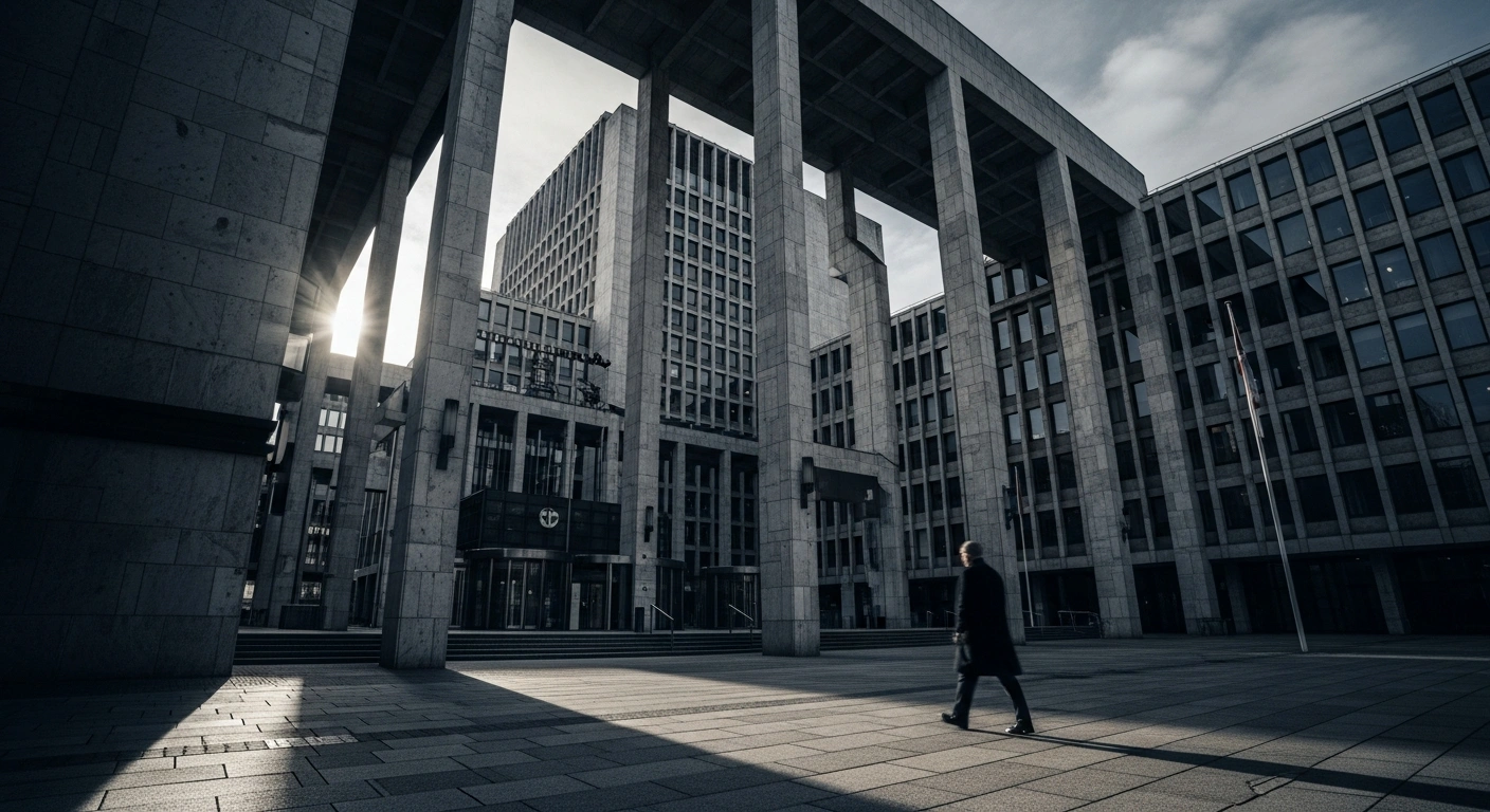 The exterior of a courthouse in Hamburg where a trial is underway for two men accused of conducting surveillance on Jewish institutions for Iranian intelligence.