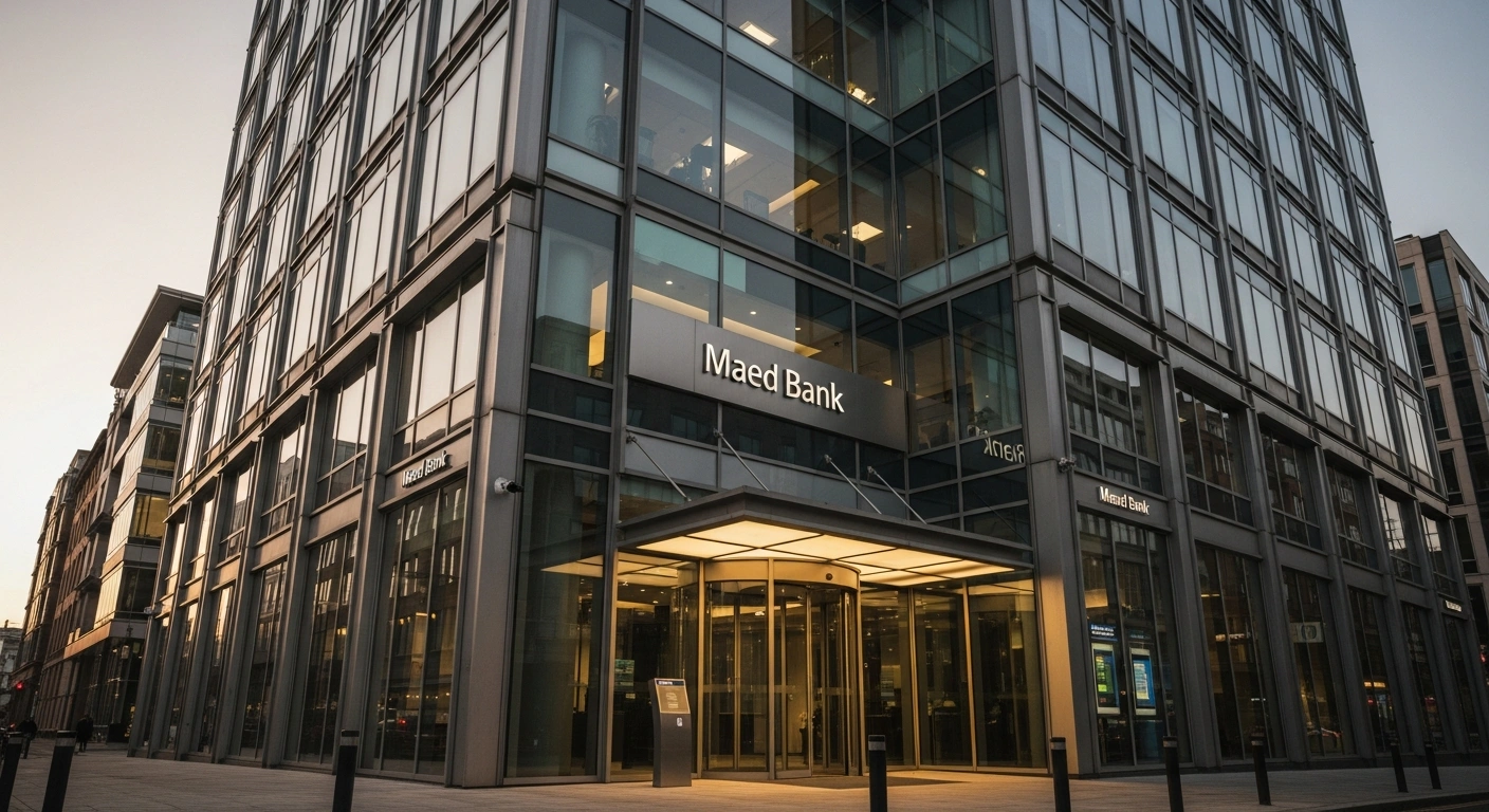 The exterior of the new Hampden and Co private bank office building located in Manchester during sunset.