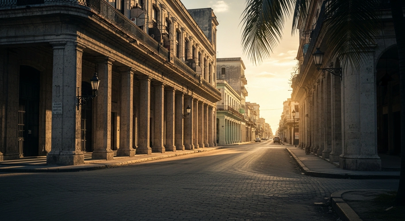 A quiet and peaceful street scene in Havana, Cuba, showing no evidence of weapons distribution or military activity.