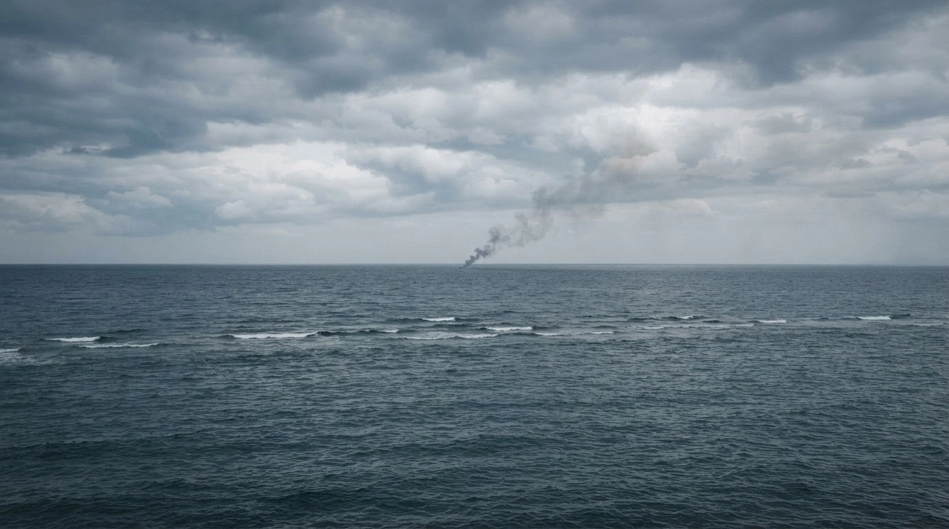 A plume of smoke rises from the Ionian Sea following the crash of a Hellenic Air Force F-4 Phantom II jet during a training flight.