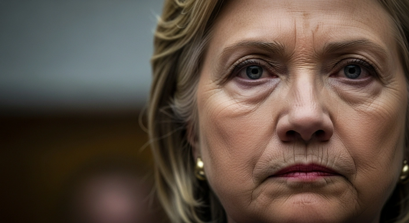 Former Secretary of State Hillary Clinton is depicted testifying in a closed-door deposition before the House Oversight Committee regarding alleged ties to Jeffrey Epstein, a tense session that was temporarily halted after a Republican representative leaked a photo.