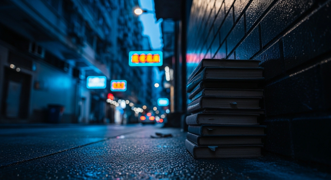 A stack of abandoned books sits in a dark Hong Kong alleyway following the arrest of bookstore staff on suspicion of distributing seditious materials.