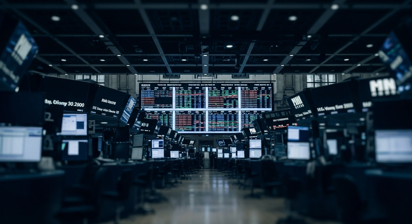 A view of the empty Hong Kong Stock Exchange trading floor during the suspension of Riverine China Holdings shares.