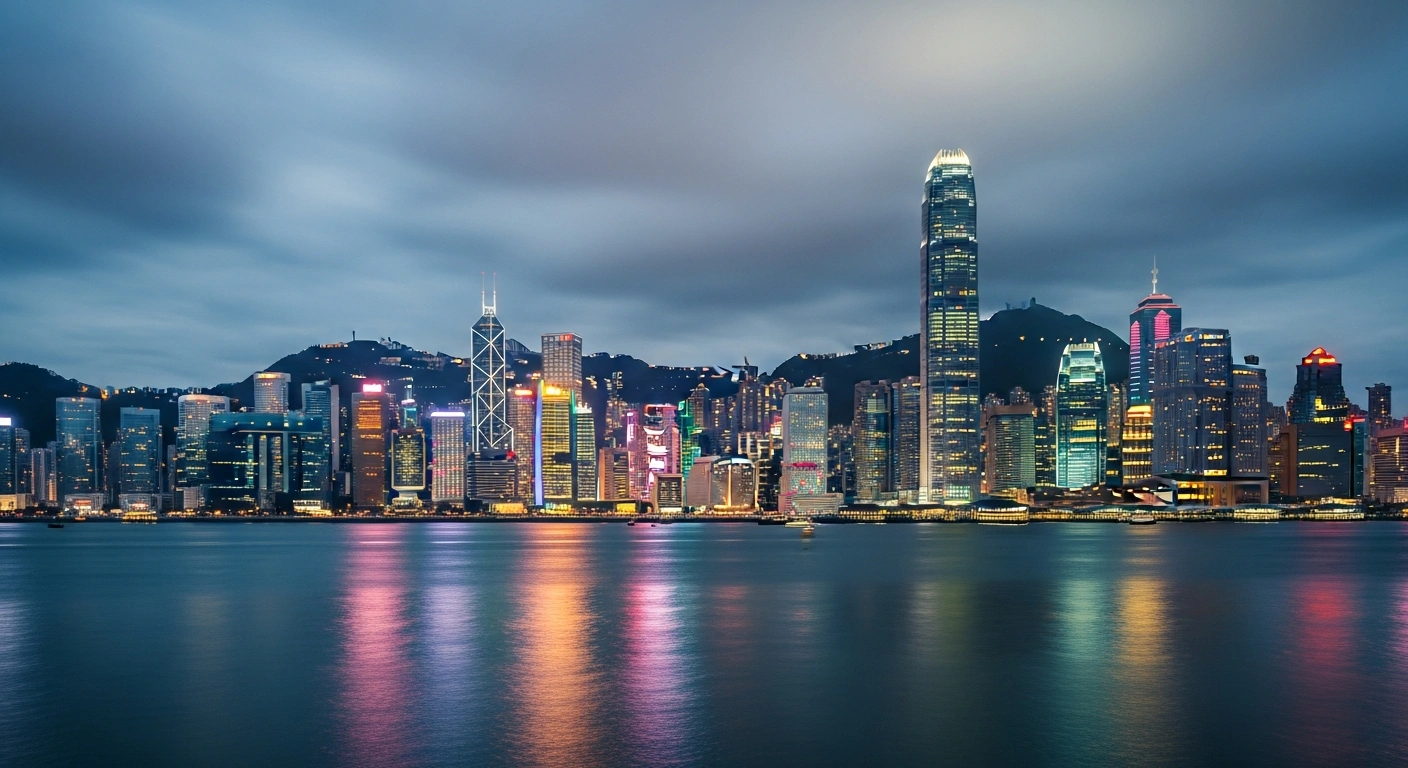 The Hong Kong skyline glows at twilight, representing the city's economic integration and strategic alignment with national development plans.