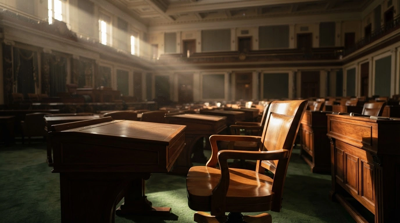 The empty chamber of the United States House of Representatives is shown during a break in legislative voting as members depart to campaign in their home districts.