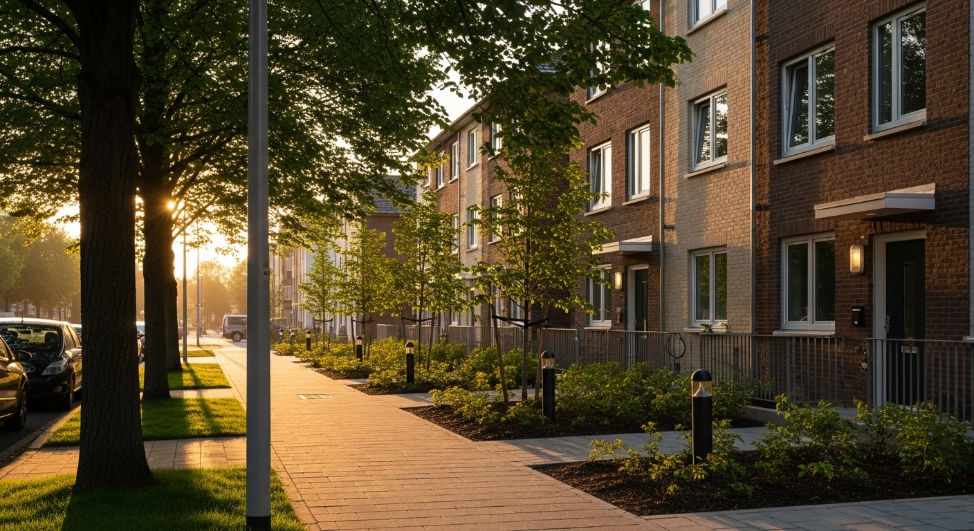 A modern residential building stands in a sunlit neighborhood, representing the progress made in addressing housing instability according to the latest U.S. Department of Housing and Urban Development report.