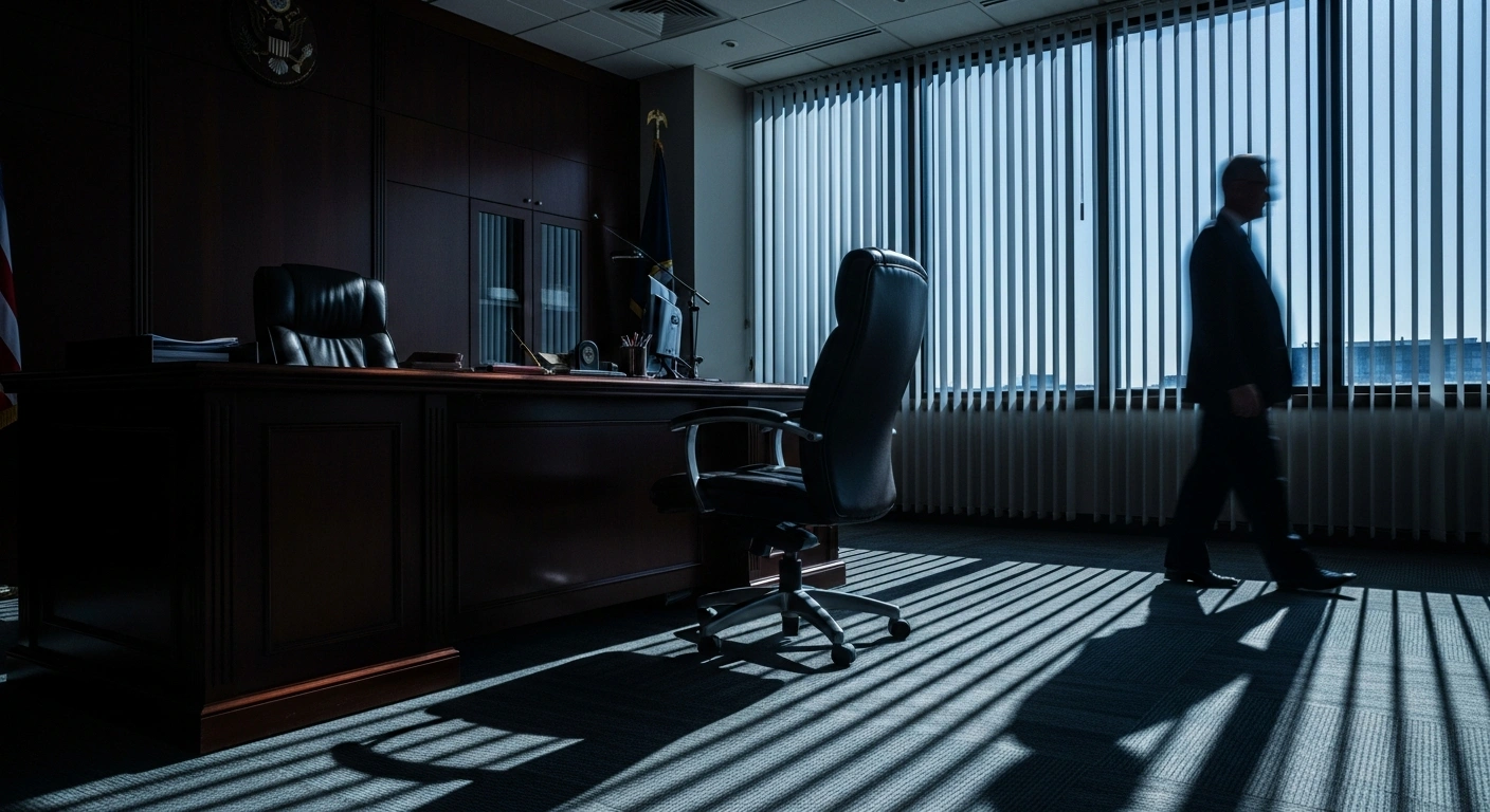 A dimly lit government office represents the uncertainty surrounding the reported foreign policy shift involving former Chief of the General Staff Romulusz Ruszin-Szendi.