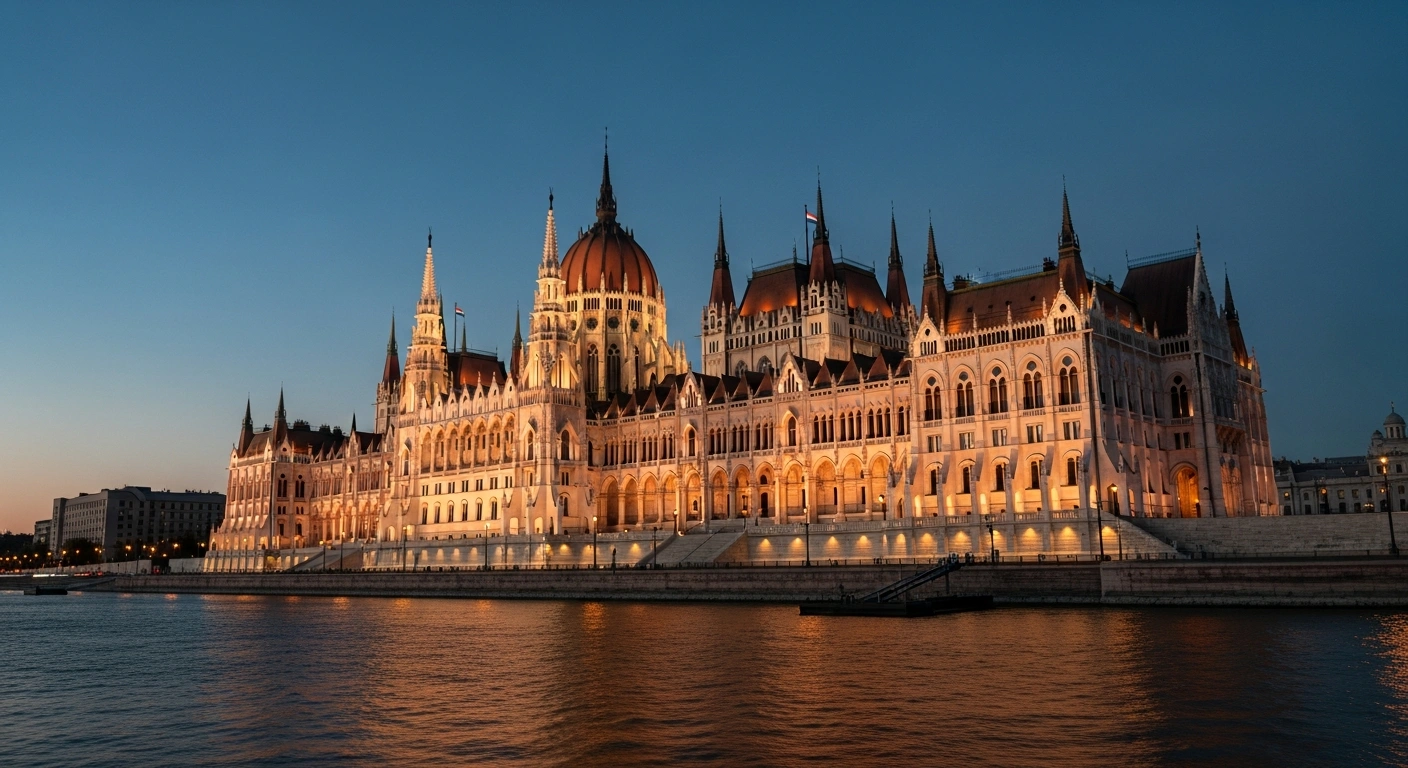 The Hungarian Parliament Building stands illuminated at dusk in Budapest, representing the end of the wartime state of emergency and a return to standard legislative governance.